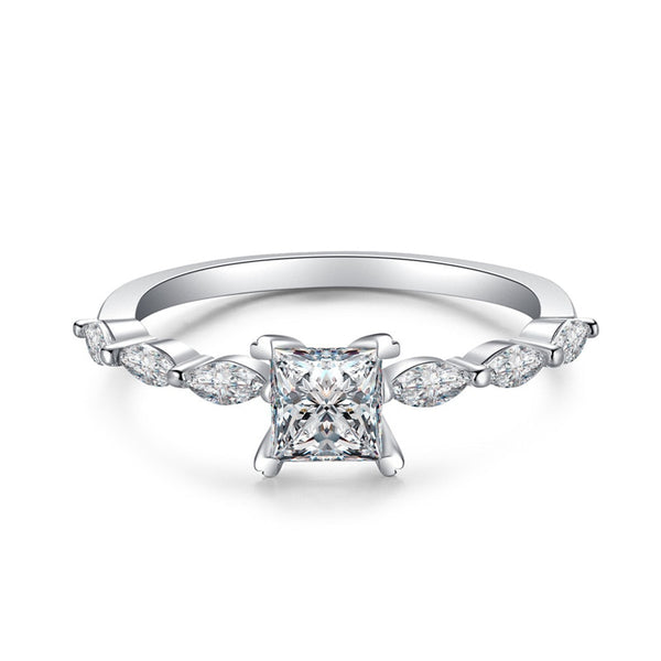 5mm Petite Princess Cut Engagement Ring with East/West Set Marquise Side Stones eng004 In Stock