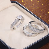 .75 Carat 3 Piece Princess Cut Wedding Set Featuring Princess Cut Side Stones on all Three Bands Silver Plated WS028
