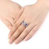 Princess shaped Halo Wedding Set with 5mm Center Stone, Featuring Sapphire CZ Pear Cut Stones set within a Pave infinity Design WS043