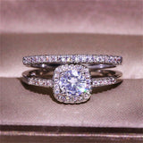 2 Carat Round in Cushion Halo Petite Style Wedding Set with Pave Style Side Stones WS027