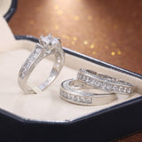 .75 Carat 3 Piece Princess Cut Wedding Set Featuring Princess Cut Side Stones on all Three Bands Silver Plated WS028