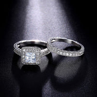 Antique Style 1.5 Carat Princess Halo Wedding Set Featuring Round Side Stones and Milgrain Accents WS030