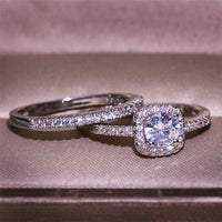 2 Carat Round in Cushion Halo Petite Style Wedding Set with Pave Style Side Stones WS027