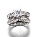 Antique Style Princess Cut Wedding Set with White or Blue Channel Set Side Stones WS033