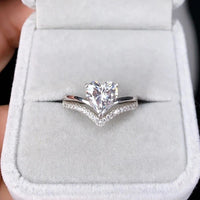 1 Carat Heart Shaped Wedding Set Featuring A Chevron Shaped Split Shank Adorned with Side Stones Available in Rose Gold, Silver or Yellow Gold Color WS041