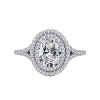 1 Carat Oval Double Halo Engagement Ring Cathedral Setting with Split Shank and Side Stones Set in Sterling Silver Eng066
