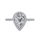 .80 Carat Halo Pear Engagement Ring with Prong Set Pave Style Side Stones Set in Sterling Silver Eng069 In Stock
