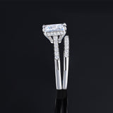 3.4 Carat Emerald Cut Wedding Set Featuring a Hidden Halo and Prong Set Side Stones, Sterling Silver WS037
