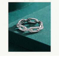 Chain Link Eternity Style Wedding Band Adorned with Pave Stones Set in Sterling Silver, Platinum Plated WB008