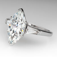 13mm by 7 mm - 2 Carat Marquise Cut Engagement Ring with Tapered Baguettes  in White Gold Plated Band Eng073