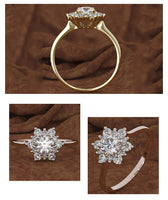 Floral design with round center stone engagement ring with halo