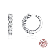 Round Hoop Earrings Featuring A Row of Stones and Hinged Backs Sterling Silver Ear007