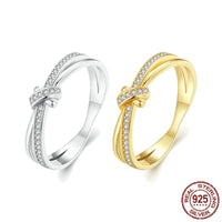 Double Layer Knot Wedding Band Featuring Round Prong Set Stones in Sterling Silver  Available in White or Yellow WB006