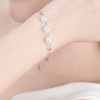 Exquisite Sterling Silver Link and Pearl Bracelet Featuring Pearls and Silver Beads with Lobster Clasp Closure BR004