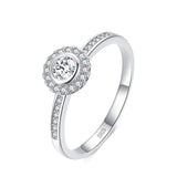 .25ct Round Halo with Bezel Set Center Stone Engagement Ring and Bead Set Side Stones Set in Sterling Silver Eng040 In Stock