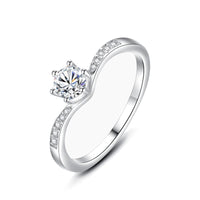.75ct Round Engagement Ring with Bead Set Side Stones in a Chevron Shaped Curved Band of Sterling Silver Eng056
