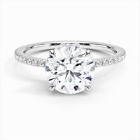 Round Pave Engagement Ring with Hidden Halo In Petite Sterling Silver Band Eng012