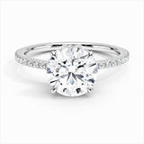Round Pave Engagement Ring with Hidden Halo In Petite Sterling Silver Band Eng012