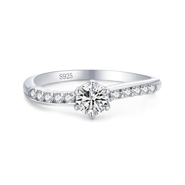 Round engagement ring asymmetrical band contoured semi channel 