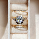 2ct Triple Band Oval Halo Wedding Set with Pave Set Side Stones In White or Yellow WS015 In Stock