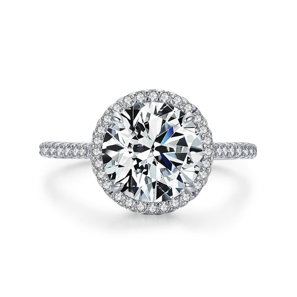 3 Carat Petite Style Halo Engagement Ring with Shared Prong Side Stones Set in Sterling Silver Eng037 In Stock