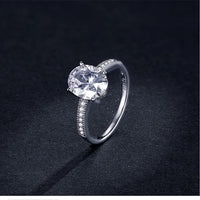 3.5 Carat Oval Engagement Ring with Pave Set Side Stones and Milgrain in Solid Sterling Silver Eng034