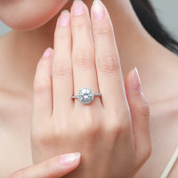 3 Carat Petite Style Halo Engagement Ring with Shared Prong Side Stones Set in Sterling Silver Eng037 In Stock