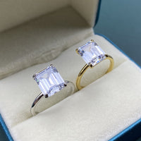 4 Carat Emerald Cut Solitaire Engagement Ring in Solid Sterling Silver with Petite Setting Eng008