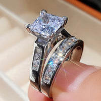 3 Carat Princess Cut Wedding Set with Channel Set Princess Cut Side Stones on Engagement Ring and Wedding Band WS012 In Stock