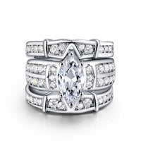 wedding set triple band marquise center stone and double row channel side stones