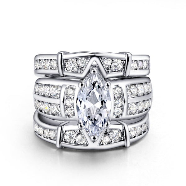 1.5ct Marquise Triple Band Wedding Set, Engagement Ring Features Double Row Channel Set Side Stones, Wedding Bands Have Channel Set Side Stones and Nest Perfectly with the Engagement Ring WS019 In Stock