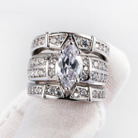 1.5ct Marquise Triple Band Wedding Set, Engagement Ring Features Double Row Channel Set Side Stones, Wedding Bands Have Channel Set Side Stones and Nest Perfectly with the Engagement Ring WS019 In Stock
