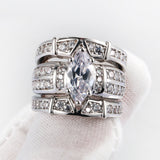 Double row side stones channeled, marquise wedding set