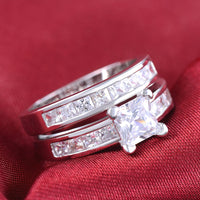 Princess cut wedding set with channel set and princess side stones