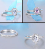 1 Carat Pear Halo Wedding Set with Round Prong Set Side Stones White Gold Plated WS021