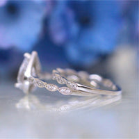 1 Carat Pear Cut Halo Wedding Set Featuring Scalloped Bands with Milgrain Accents WS024 In Stock