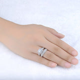 1 ct Cushion Cut Pave Halo Wedding Set with Pave Style Bead Set Side Stones White gold Plated WS020