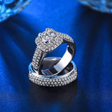 1 ct Cushion Cut Pave Halo Wedding Set with Pave Style Bead Set Side Stones White gold Plated WS020