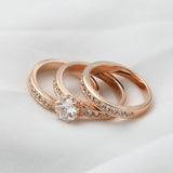 6.5mm Infinity Star Shape Triple Band Wedding Set Featuring Bead Set Side Stones on Each Band Choice of White or Rose Gold Plate WS016 In Stock