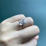 4 Carat Emerald Cut Solitaire Engagement Ring in Solid Sterling Silver with Petite Setting Eng008