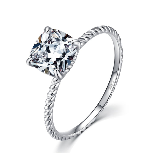 2 Carat Cushion Cut Center Stone Set in Delicate Twisted Rope Solitaire Engagement Ring, Available in White or Yellow Eng013