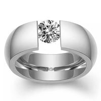 Stainless steel modern tension engagement ring rhodium