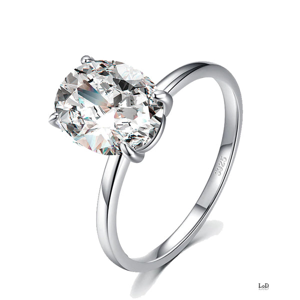 3ct Carat Oval CZ Solitaire Engagement Ring with Low Profile in 925 Sterling Silver Sol002