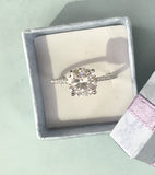 3 Carat Petite Style Engagement Ring with Shared Prong Side Stones Set in Sterling Silver Eng030