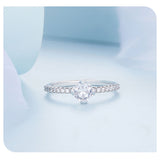 1 Carat Petite Round Engagement Ring with Pave Side Stones in East West Petal Setting Solid Sterling Silver Eng014
