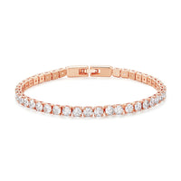 4mm Round Tennis Bracelet with Security Clasp Available in White Yellow and Rose BR001