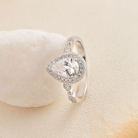 1.25 Carat Pear Cut Halo Engagement Ring with Matching Pave Guard Band In Solid Sterling Silver WS005
