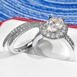 2ct Triple Band Oval Halo Wedding Set with Pave Set Side Stones In White or Yellow WS015 In Stock