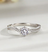 .50 Carat Round Asymmetrical Engagement Ring with Side Stones Set in Sterling Silver Eng046 In Stock