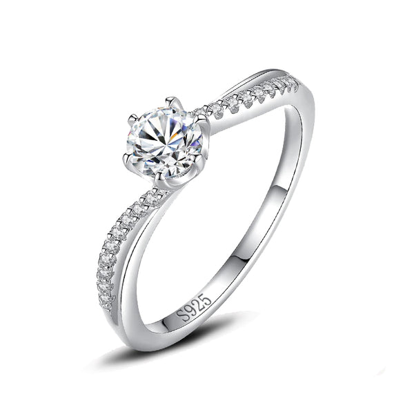 .50 Carat Round Asymmetrical Engagement Ring with Side Stones Set in Sterling Silver Eng046 In Stock